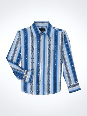 Boy's Checotah Long Sleeve Western Snap Shirt in River Blue