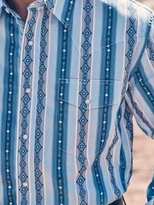 Men's Checotah® Long Sleeve Western Snap Printed Shirt in River Blue alternative view 4