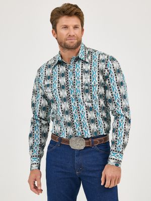 Men's Checotah® Long Sleeve Western Snap Printed Shirt in Grey Contrast