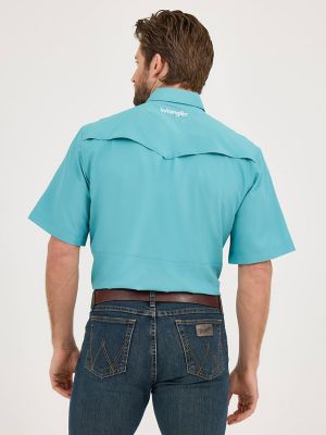 Men's Wrangler Performance Snap Short Sleeve Solid Shirt in Muted Teal alternative view 3