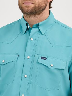 Men's Wrangler Performance Snap Short Sleeve Solid Shirt in Muted Teal alternative view 4