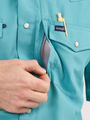 Men's Wrangler Performance Snap Short Sleeve Solid Shirt in Muted Teal alternative view 5