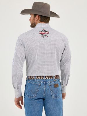 Men's Wrangler® PBR® Logo Long Sleeve Print Western Snap Shirt in Cloudy Diamonds