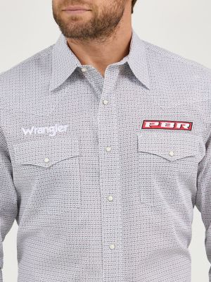 Men's Wrangler® PBR® Logo Long Sleeve Print Western Snap Shirt in Cloudy Diamonds