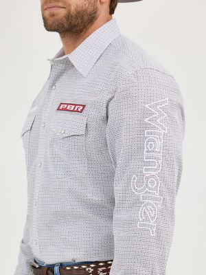 Men's Wrangler® PBR® Logo Long Sleeve Print Western Snap Shirt in Cloudy Diamonds