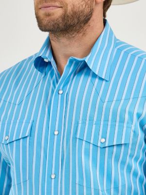 Men's Wrinkle Resist Long Sleeve Western Snap Stripe Shirt in Steely Blue alternative view