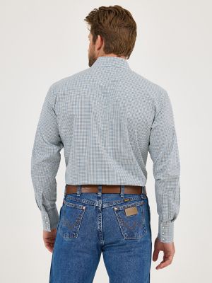 Men's Wrinkle Resist Long Sleeve Western Snap Plaid Shirt in Seashore