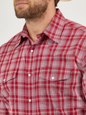 Men's Wrinkle Resist Short Sleeve Western Snap Plaid Shirt in Carmine Red alternative view