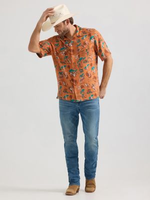 Wrangler® Coconut Cowboy Snap Front Camp Shirt in Aloha Orange alternative view