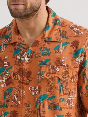 Wrangler® Coconut Cowboy Snap Front Camp Shirt in Aloha Orange alternative view 3