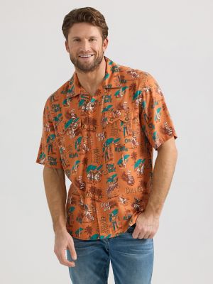 Wrangler® Coconut Cowboy Snap Front Camp Shirt in Aloha Orange alternative view 5
