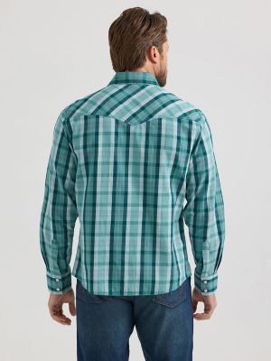 Men's Wrangler Retro® Premium Long Sleeve Western Snap Plaid Shirt in Dual Turquoise alternative view