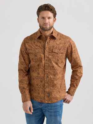 Men's Wrangler® Retro® Premium Long Sleeve Western Snap Printed Shirt
