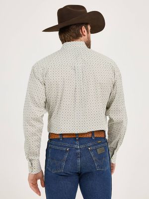 Wrangler® George Strait™ Long Sleeve Button Down Two Pocket Shirt in Woven Tan alternative view