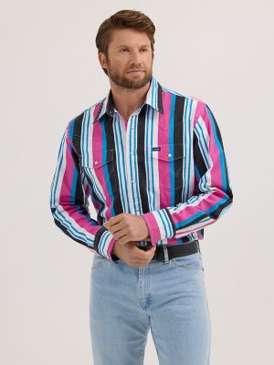 Vintage-Inspired Brushpopper Western Snap Workshirt in Pink Mix