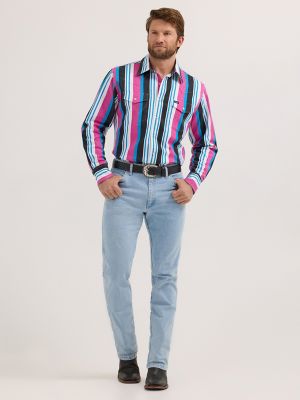 Vintage-Inspired Brushpopper Western Snap Workshirt in Pink Mix