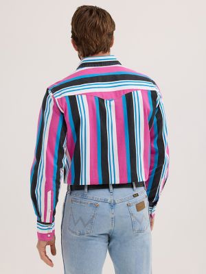 Vintage-Inspired Brushpopper Western Snap Workshirt in Pink Mix