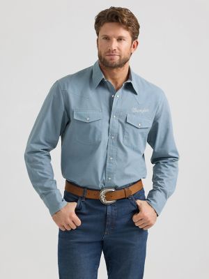 Vintage-Inspired Western Snap Workshirt in Chambray Logo