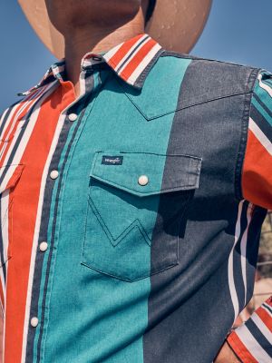 Vintage-Inspired Brushpopper Western Snap Workshirt in Primary Red
