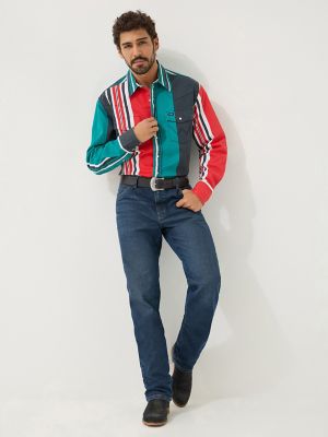 Vintage-Inspired Brushpopper Western Snap Workshirt in Primary Red