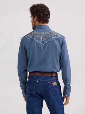 Wrangler® Rodeo Ben Western Snap Shirt in Bluebell alternative view 2