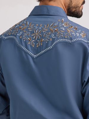 Wrangler® Rodeo Ben Western Snap Shirt in Bluebell