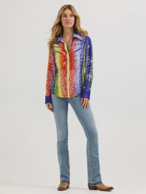 Wrangler x Lainey Wilson Rainbow Bandana Western Snap Shirt