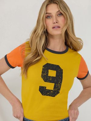 Wrangler x Lainey Wilson Number 9 Slim Ringer Tee in Nugget Gold