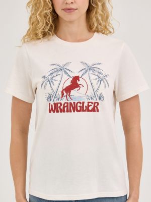 Women's Tropical Horse Graphic Tee in Marshmallow alternative view 5