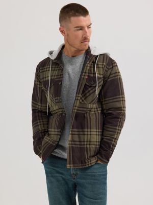 Men s Hooded Shirt Jacket in Burnt Olive