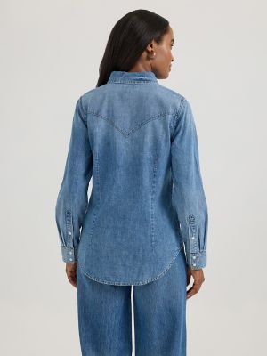 Women's Wrangler Classic Denim Slim Western Snap Shirt