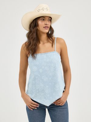 Women's Wrangler Bandana Smocked Tank in Blue main view