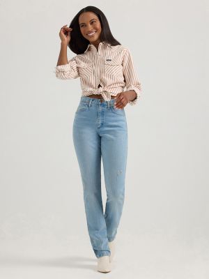 Women's Wrangler Horse Yoke Slim Western Snap Shirt in Tan alternative view 3