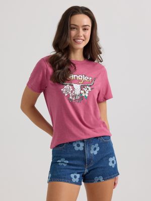 Women's Steer and Flowers Tee in Malaga Heather