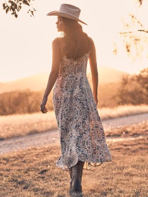 Women's Western Tank Maxi Dress in Cream Retro
