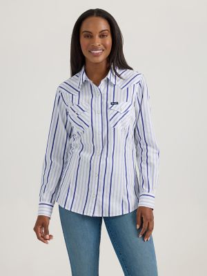 Women's Wrangler All Occasion Western Snap Shirt in Blue Contrast Stripe