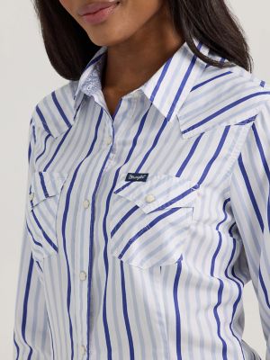 Women's Wrangler All Occasion Western Snap Shirt in Blue Contrast Stripe