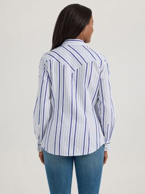 Women's Wrangler All Occasion Western Snap Shirt in Blue Contrast Stripe