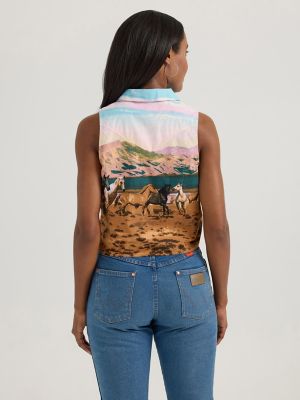 Women's Bold Printed Sleeveless Tie Front Shirt in Multicolor Mtn alternative view 2