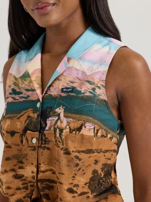 Women's Bold Printed Sleeveless Tie Front Shirt in Multicolor Mtn alternative view 3