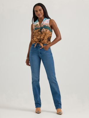 Women's Bold Printed Sleeveless Tie Front Shirt in Multicolor Mtn alternative view 4