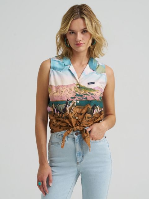 Женские рубашки Wrangler Women's Bold Printed Sleeveless Tie Front Shirt