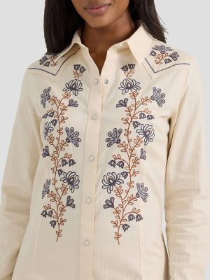 Women's Embroidered Wildflower Western Snap Shirt Dress