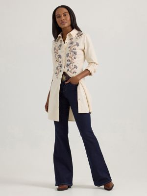 Women's Embroidered Wildflower Western Snap Shirt Dress
