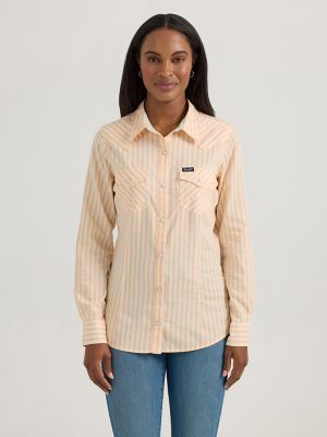 Women's Wrangler All Occasion Western Snap Shirt in Striped Peach alternative view