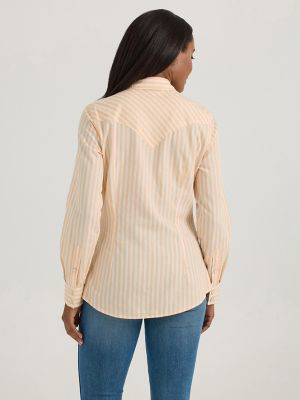 Women's Wrangler All Occasion Western Snap Shirt in Striped Peach alternative view 2