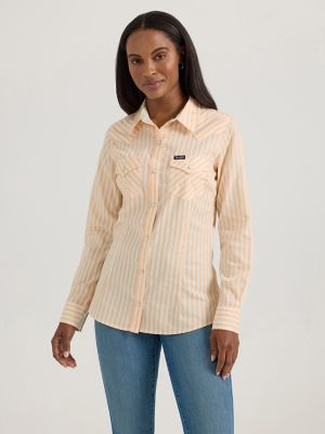 Women's Wrangler All Occasion Western Snap Shirt in Striped Peach alternative view 3