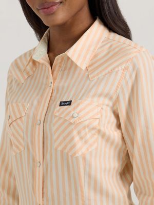Women's Wrangler All Occasion Western Snap Shirt in Striped Peach alternative view 4