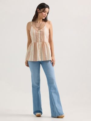 Women's Wrangler Snap Front Peplum Tank in Sandy Stripe