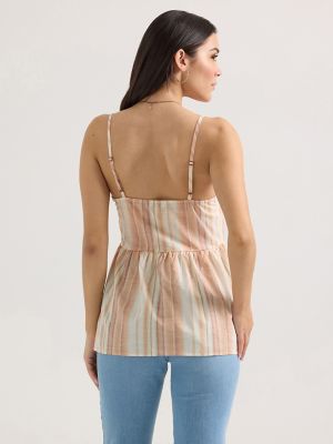 Women's Wrangler Snap Front Peplum Tank in Sandy Stripe